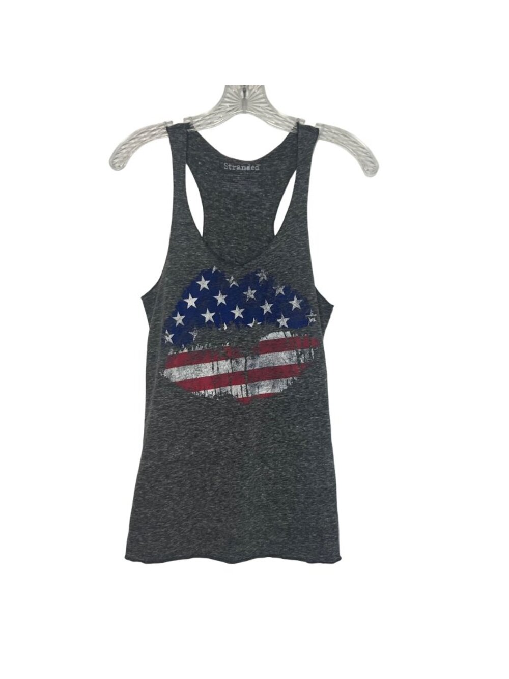 Stranded Racerback Tank Top American Flag Lips Womens Medium Gray